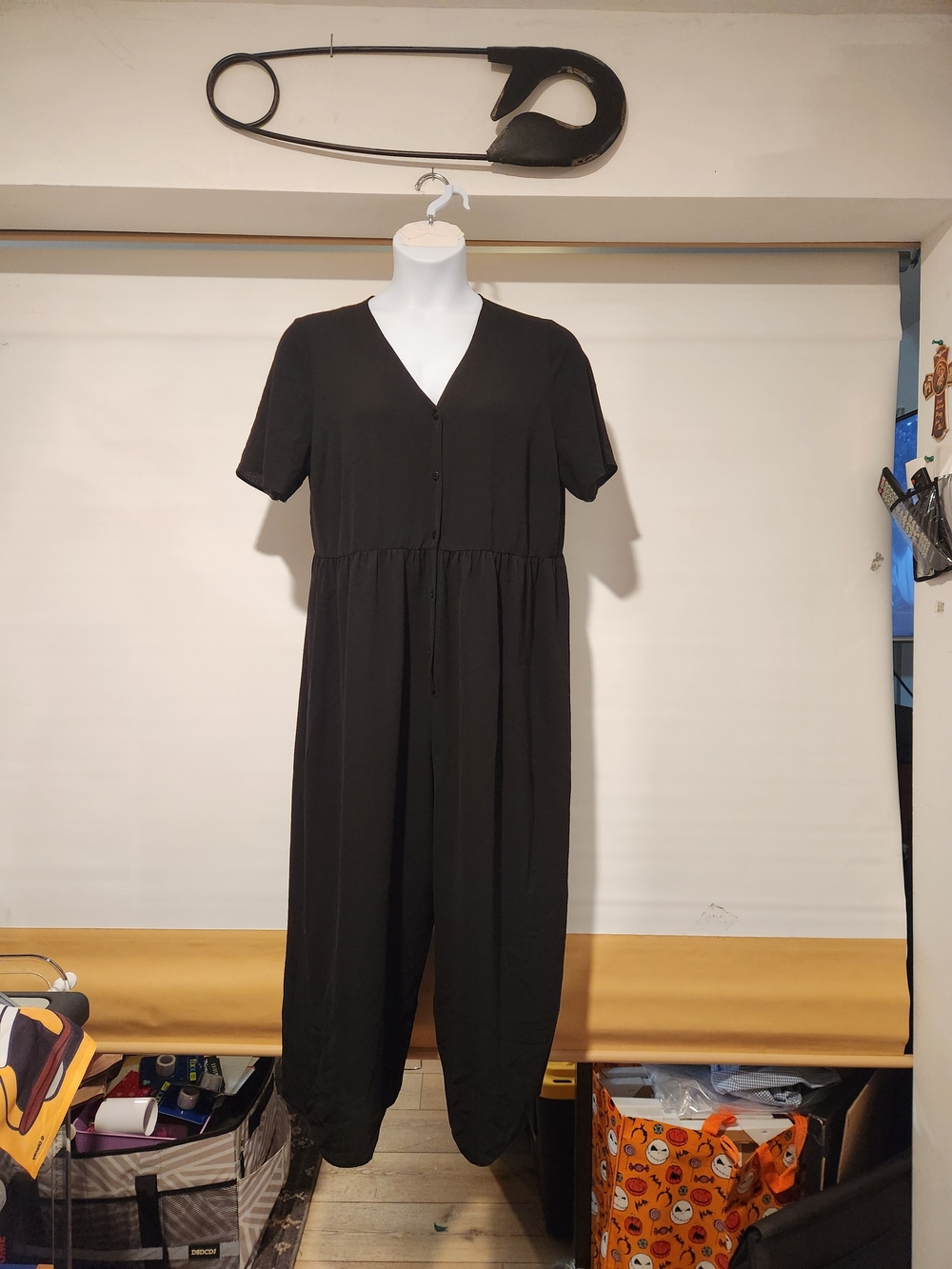 ASOS Black V-Neck Short-Sleeve Button-Front Jumpsuit